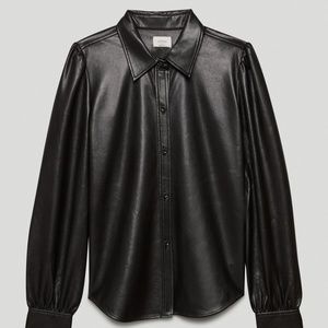 Aritzia Wilfred Mila Vegan Leather Blouse-Black